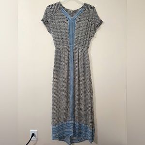 Lucky Brand Womens Boho Western white - Blue Multi Gauze Flowy Maxi Dress Size M